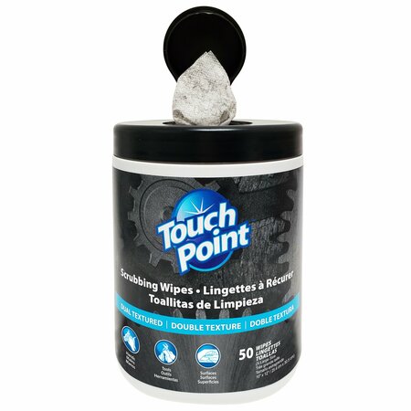 Touch Point Wipes TP Scrubbing Wipes, 6 Canisters x 50 wipes, 10in. x 12in. XL Size, HD Dual-Textured, 6PK 36050